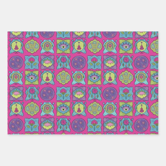Whimsical Jewel Tones Handgezeichnete Boho Frames Geschenkpapier Set (Vorderseite 3)