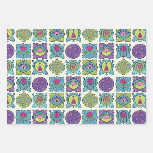 Whimsical Jewel Tones Handgezeichnete Boho Frames Geschenkpapier Set (Vorderseite)