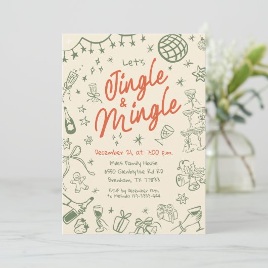 Whimsical Jingle und Mingle Einladung, Holiday Einladung (Stehend Vorderseite)