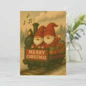 Whimsical Jolly Gnomes Musical Express Feiertagskarte (Stehend Vorderseite)