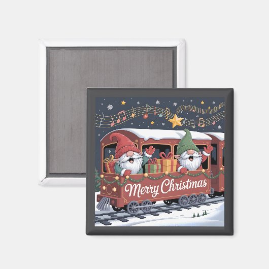Whimsical Jolly Gnomes Musical Express Magnet (Vorderseite/Rückseite)