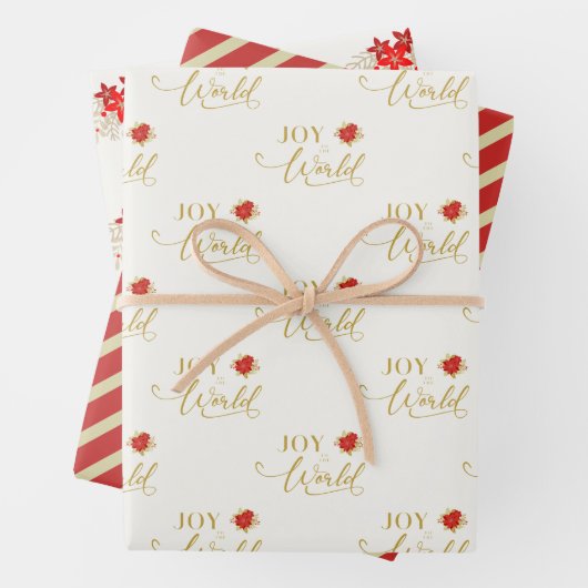 Whimsical Joy to The World Classic Poinsettias Geschenkpapier Set (Beispiel)