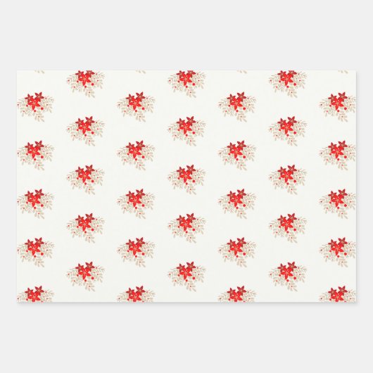 Whimsical Joy to The World Classic Poinsettias Geschenkpapier Set (Vorderseite 3)
