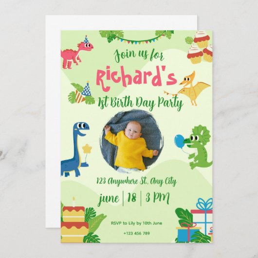 Whimsical Jungle Animals 1. Geburtstag Einladung (Vorne/Hinten)