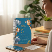 Whimsical Jungle Animals Blue Birthday Invitation Einladung