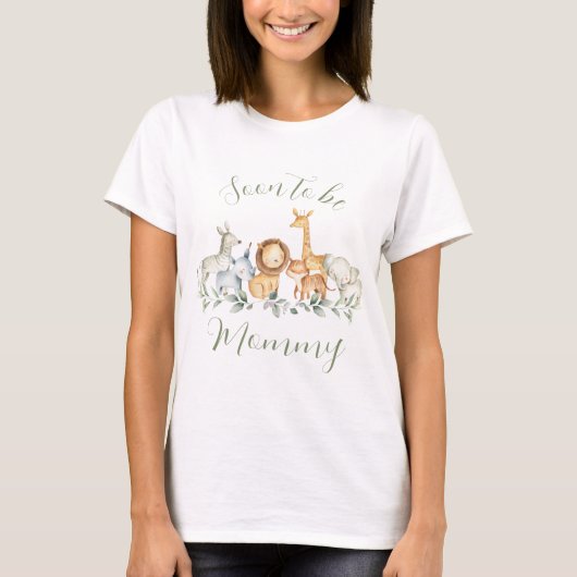 Whimsical Jungle Animals Greenery bald Mommy werde T-Shirt (Vorderseite)
