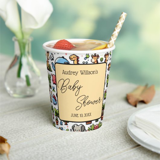 Whimsical Jungle Pixel Animals Baby Dusche - Paste Pappbecher (In Situ)