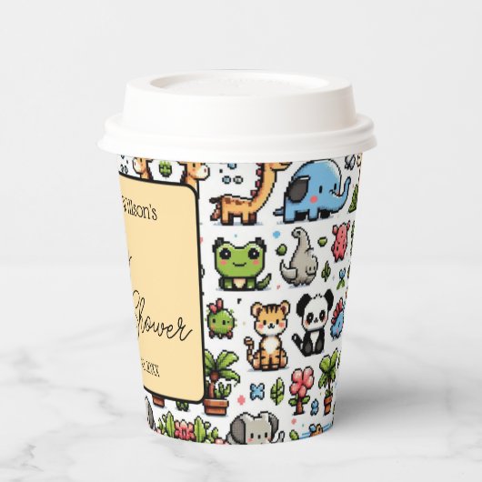 Whimsical Jungle Pixel Animals Baby Dusche - Paste Pappbecher (Links)