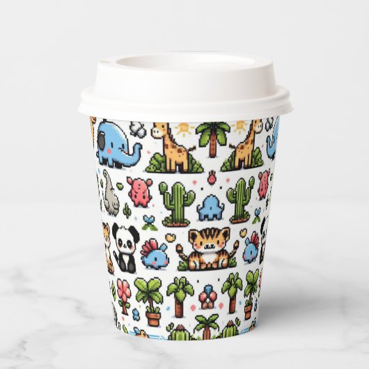 Whimsical Jungle Pixel Animals Baby Dusche - Paste Pappbecher (Rückseite)