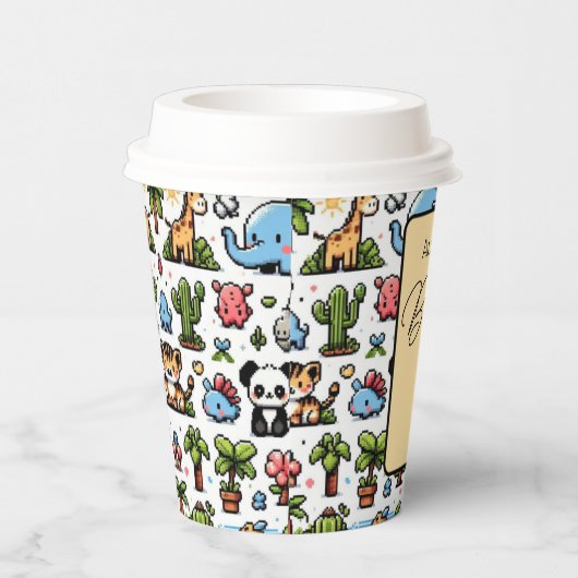 Whimsical Jungle Pixel Animals Baby Dusche - Paste Pappbecher (Rechts)
