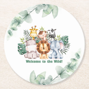 Whimsical Jungle Safari Tier Geburtstag Runder Pappuntersetzer