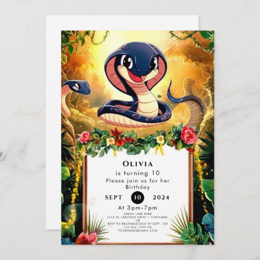 Whimsical Jungle Snake Geburtstag Einladung (Vorne/Hinten)