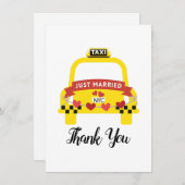 Whimsical Just Married Taxi Thank You Dankeskarte (Vorne/Hinten)