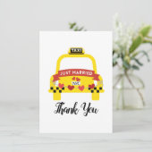 Whimsical Just Married Taxi Thank You Dankeskarte (Stehend Vorderseite)