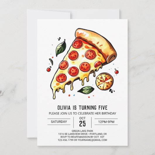 Whimsical Käse Pizza Geburtstag Einladung (Vorderseite)