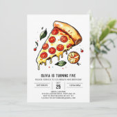 Whimsical Käse Pizza Geburtstag Einladung (Stehend Vorderseite)
