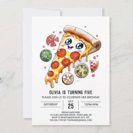 Whimsical Käse Pizza Geburtstag Einladung (Vorderseite)