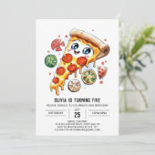 Whimsical Käse Pizza Geburtstag Einladung (Stehend Vorderseite)