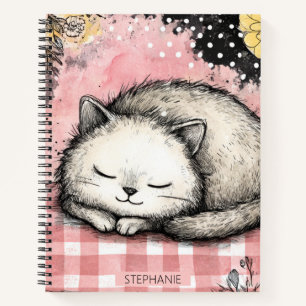 Whimsical Katzen-Blumen-Aquarell-Kunst Notizblock