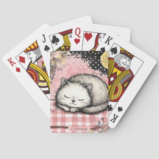 Whimsical Katzen-Blumen-Aquarell-Kunst Spielkarten (Rückseite)