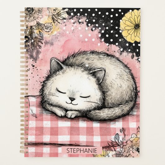 Whimsical Katzen Floral Wasserfarben Kunst Planer (Vorderseite)