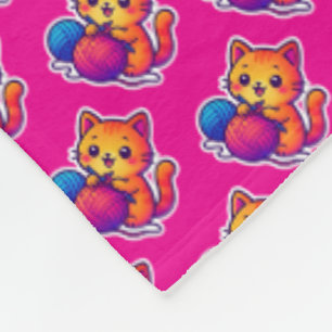 Whimsical Kawaii Cat Knitting Szene mit Oversified Fleecedecke