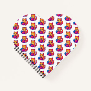 Whimsical Kawaii Cat Knitting Szene mit Oversified Notizblock