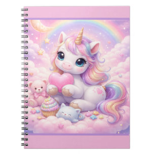 Whimsical Kawaii Einhorn & Freunde Pastellwolke Notizblock