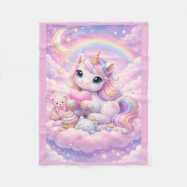 Whimsical Kawaii Pastel Unicorn & Friends On Cloud Fleecedecke