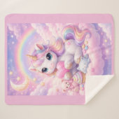 Whimsical Kawaii Pastell Einhorn & Freunde Auf Wol Sherpadecke (Vorderseite (Horizontal))