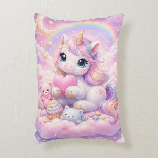 Whimsical Kawaii Unicorn & Friends Pastel Cloud Dekokissen (Vorderseite(Vertikal))
