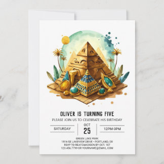 Whimsical Kids Gold Pyramids Geburtstag Einladung