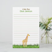 Whimsical Kid's Name GIRAFFE Lined Stationery Briefpapier (Stehend Vorderseite)