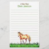 Whimsical Kid's Name HORSE Lined Stationery Briefpapier (Vorderseite)