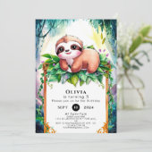 Whimsical Kids Sloth Birthday Einladung (Stehend Vorderseite)