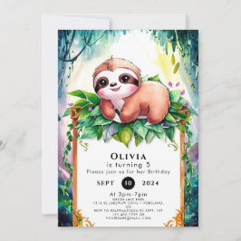Whimsical Kids Sloth Birthday Einladung