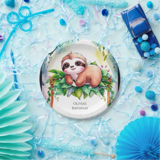 Whimsical Kids Sloth Birthday Pappteller (Party)