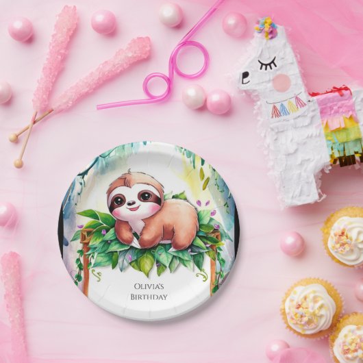 Whimsical Kids Sloth Birthday Pappteller (Party)