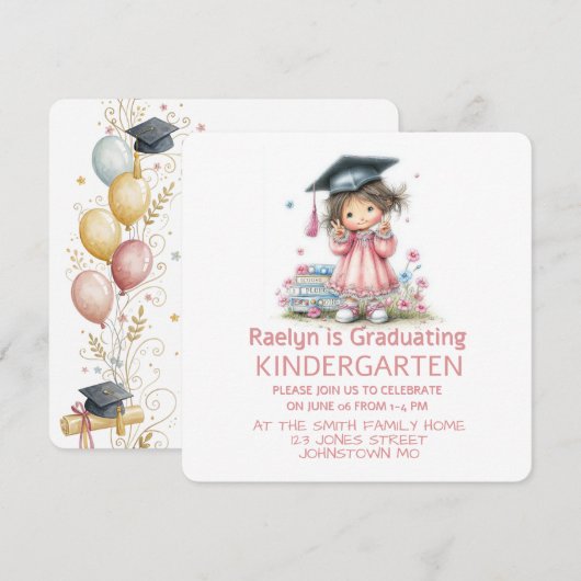 Whimsical Kindergarten Graduation Celebration  Einladung (Vorne/Hinten)