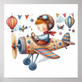 Whimsical Kinderzimmer Art Child Flying Old Airpla Poster (Vorne)
