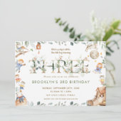 Whimsical Kinderzimmer Rhyme Greenery 3. Geburtsta Einladung (Stehend Vorderseite)