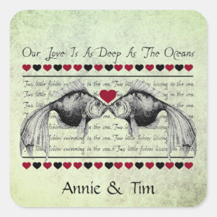 Whimsical Kissing Fish Valentine Individuellen Nam Quadratischer Aufkleber