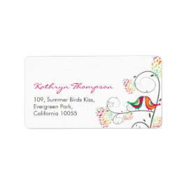 Whimsical Kissing Summer Birds Wedding Address Adressaufkleber