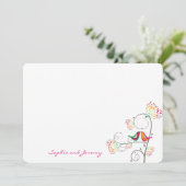 Whimsical Kissing Summer Love Birds Danke Karte (Stehend Vorderseite)