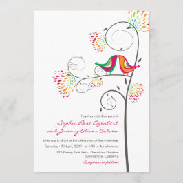 Whimsical Kissing Summer Love Birds Wedite Einladu Einladung
