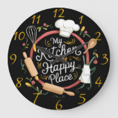 Whimsical Kitchen Haven Stickerei Design Große Wanduhr (Vorderseite)