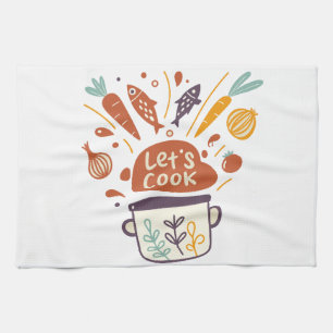 Whimsical Kitchen Scene with "Lass's Cook" Text - Geschirrtuch