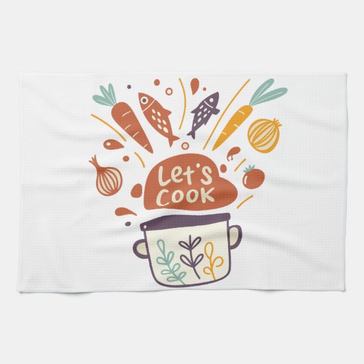 Whimsical Kitchen Scene with "Lass's Cook" Text - Geschirrtuch (Horizontal)