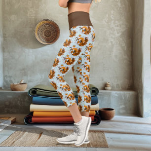 Whimsical Kitsune Fuchs Blaue Kirschblüten Fantasy Capri Leggings