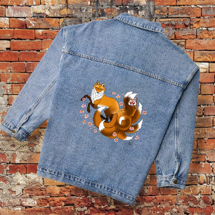 Whimsical Kitsune Fuchs Blaue Kirschblüten Fantasy Jeansjacke